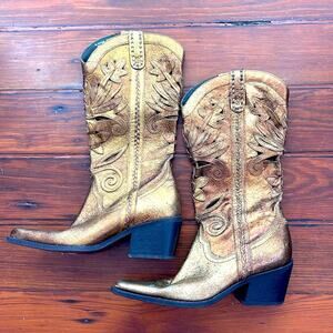 Carlos Santan Slinger metallic leather cutout pointed toe western cowboy boots